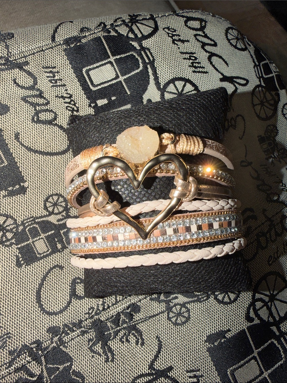 Heart Charm Layered Bracelet in Pink and Gold